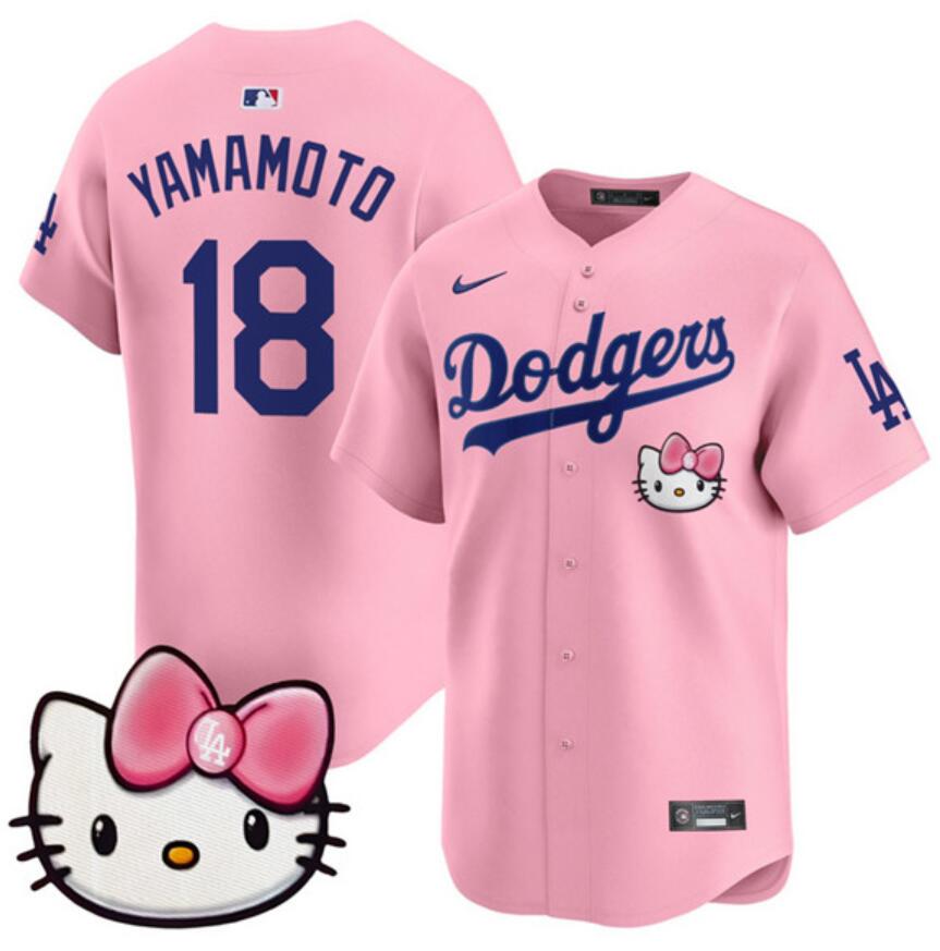 Women's Los Angeles Dodgers #18 Yoshinobu Yamamoto Pink 2025 Hello Kitty Vapor Limited Stitched Baseball Jersey(Run Small)