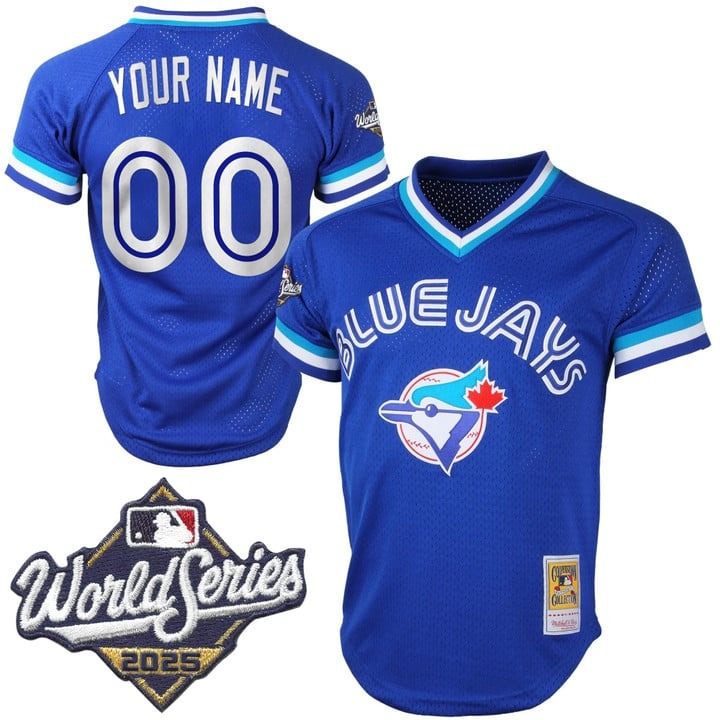 Men's Toronto Blue Jays Custom Throwback 2025 World Series Patch V2 Stitched Jersey Royal