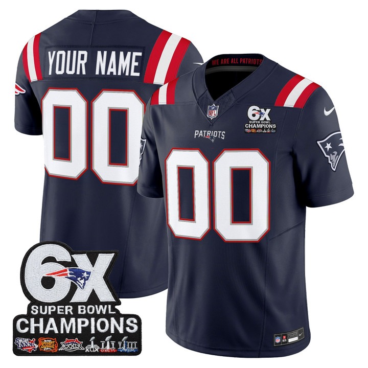 Men's New England Patriots Custom 6-Time Champions Patch F.U.S.E. Vapor Limited Stitched Jersey - Navy