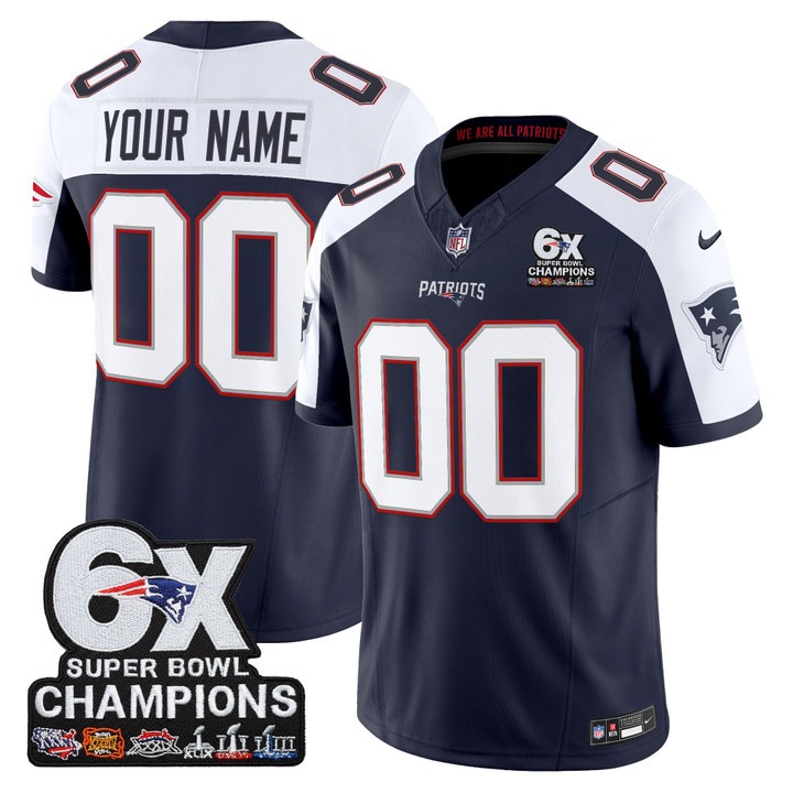 Men's New England Patriots Custom 6-Time Champions Patch F.U.S.E. Vapor Limited Stitched Jersey - Navy Alternate