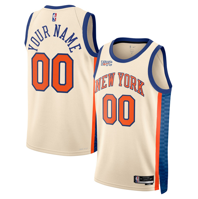 Men's New Yok Knicks Custom Cream 2025-26 City Edition Stitched Basketball Jersey