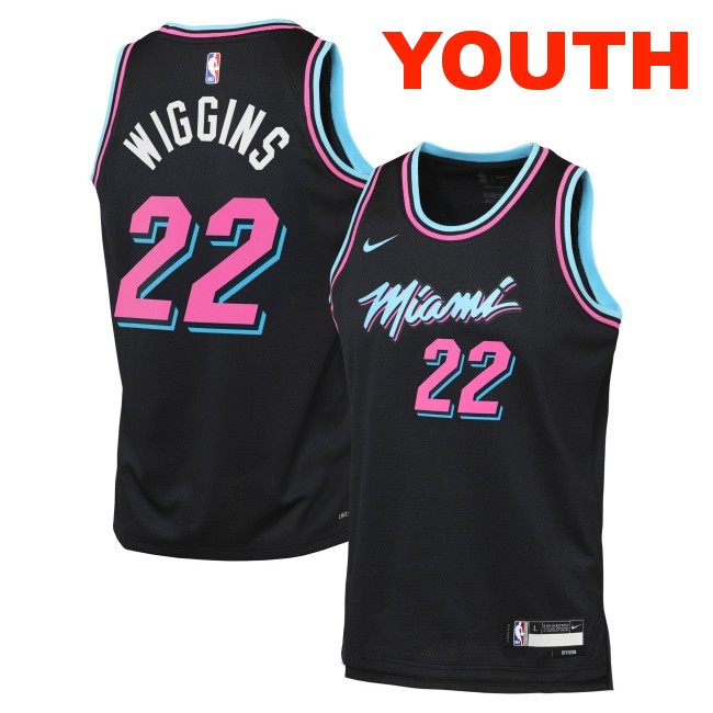 Youth Miami Heat #22 Andrew Wiggins Black 2025-26 City Edition Swingman Stitched Jersey