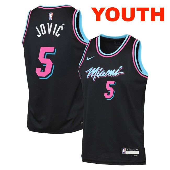 Youth Miami Heat #5 Nikola Jovic Black 2025-26 City Edition Swingman Stitched Jersey