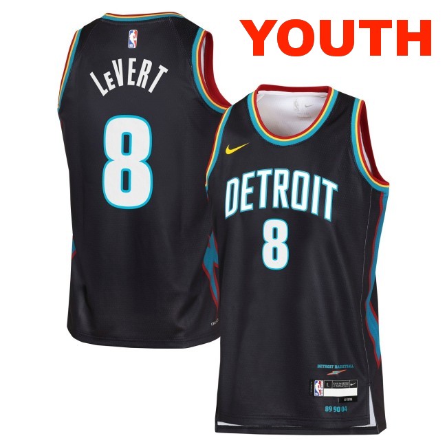 Youth Detroit Pistons #8 Caris LeVert Black 2025-26 City Edition Swingman Stitched Jersey
