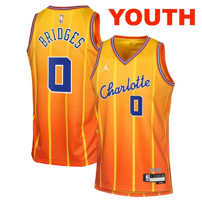 Youth Charlotte Hornets #0 Miles Bridges Gold 2025-26 City Edition Swingman Stitched Jersey