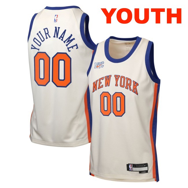 Youth New York Knicks Custom Towns White 2025-26 City Edition Swingman Stitched Jersey