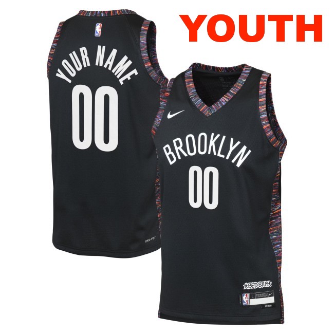 Youth Brooklyn Nets Custom Nike Black 2025-26 City Edition Swingman Stitched Jersey