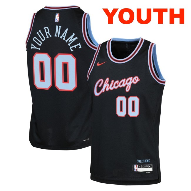Youth Chicago Bulls Custom Nike Black 2025-26 City Edition Swingman Stitched Jersey