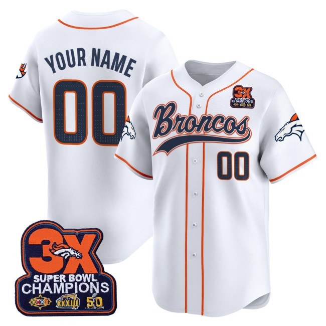 Nike Denver Broncos Baseball Custom White 3X-SBC Patch 2025 Limited Stitched Jersey
