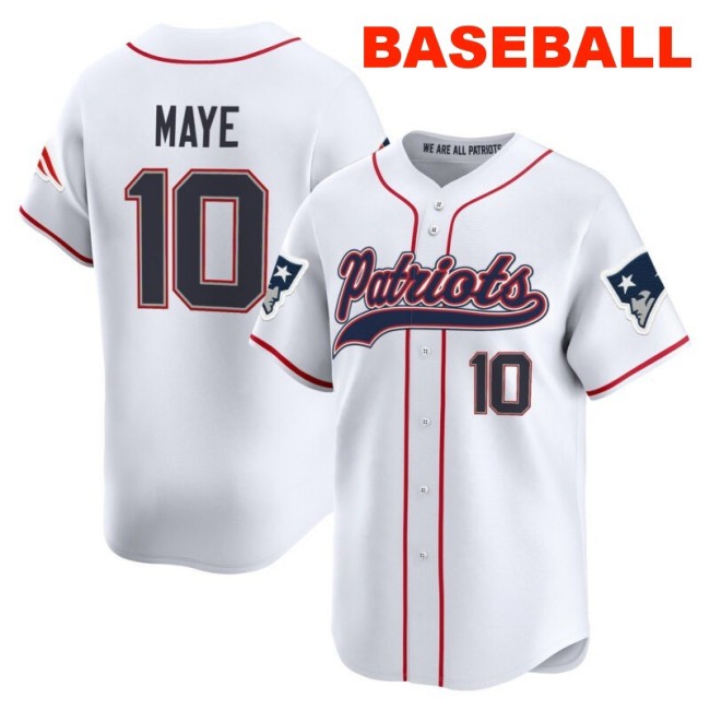Men's New England Patriots #10 Drake Maye White 2025 Baseball Nike Limited Stitched Jersey