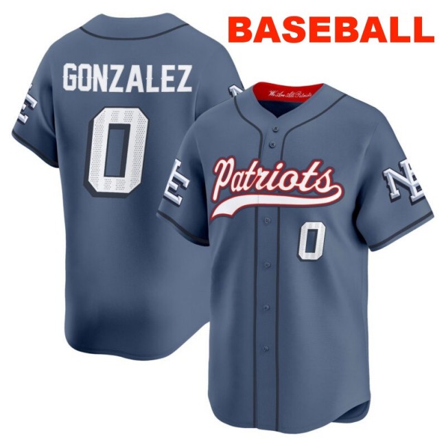 Men's New England Patriots #0 Christian Gonzalez Storm Blue 2025 Baseball Nike Limited Stitched Jersey