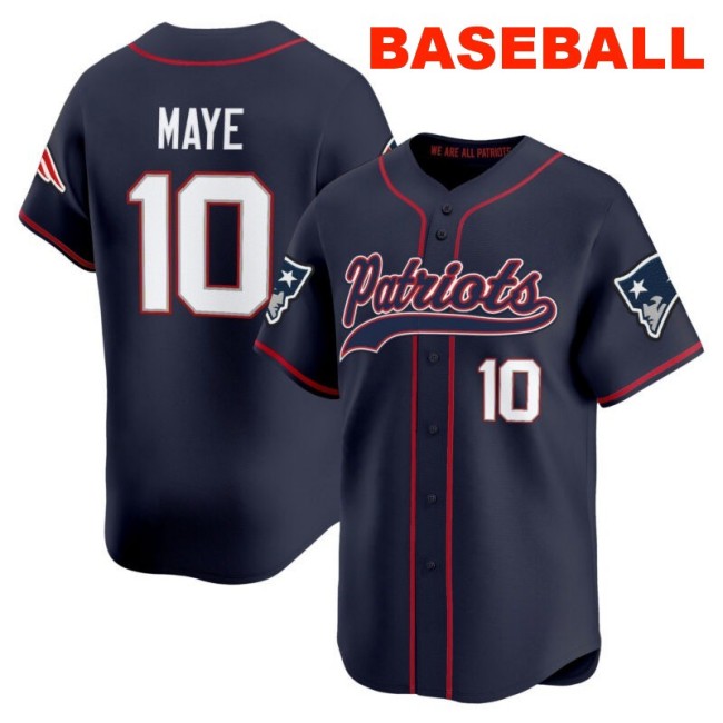 Men's New England Patriots #10 Drake Maye Navy 2025 Baseball Nike Limited Stitched Jersey