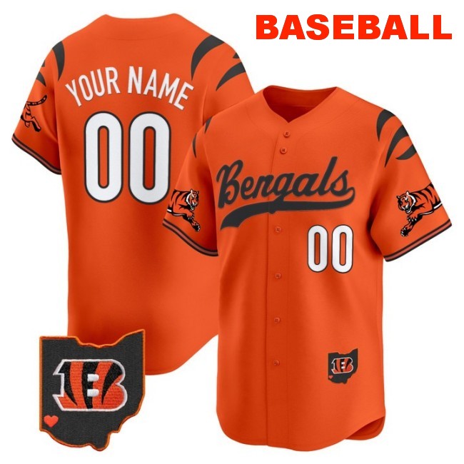 Nike Cincinnati Bengals Custom Baseball 2025 Vapor Limited V2 Stitched Jersey Orange