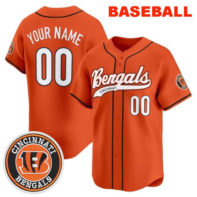 Nike Cincinnati Bengals Custom 2025 Vapor Limited Stitched Baseball Jersey Orange