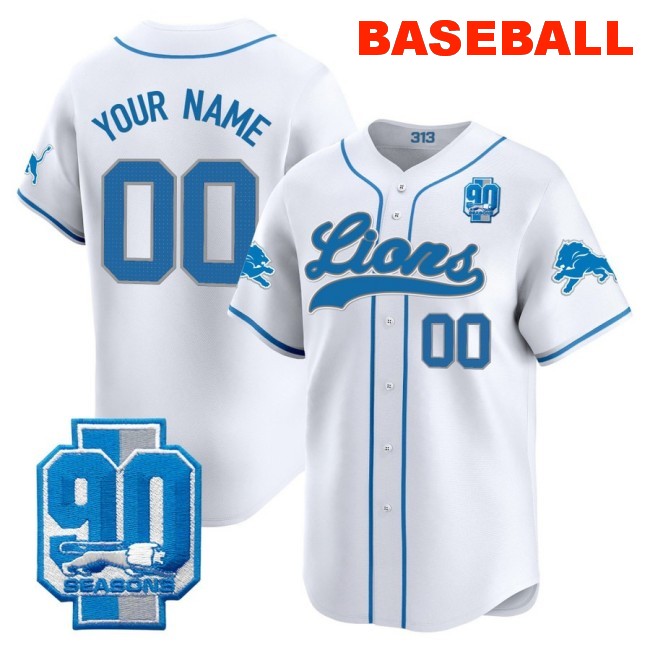 Nike Detroit Lions Custom Baseball 2025 Limited Stitched Jersey White