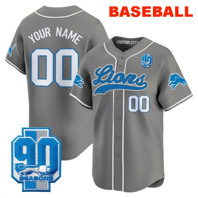 Nike Detroit Lions Custom Baseball 2025 Limited Stitched Jersey Grey