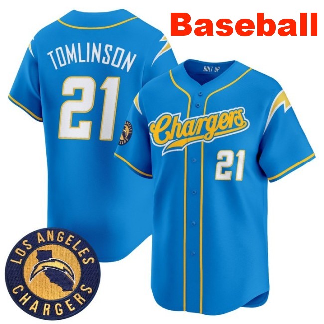 Men's Los Angeles Chargers #21 LaDainian Tomlinson Baseball 2025 Nike Limited Stitched Jersey Powder Blue