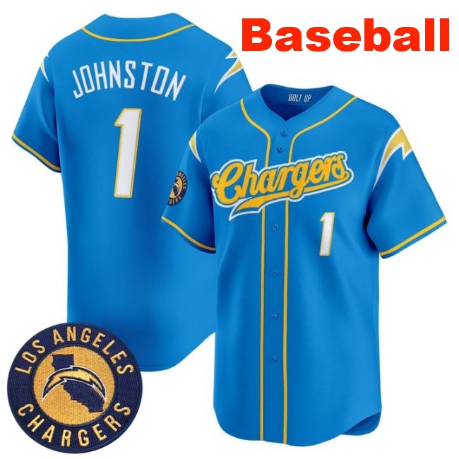 Men's Los Angeles Chargers #1 Quentin Johnston Baseball 2025 Nike Limited Stitched Jersey Powder Blue