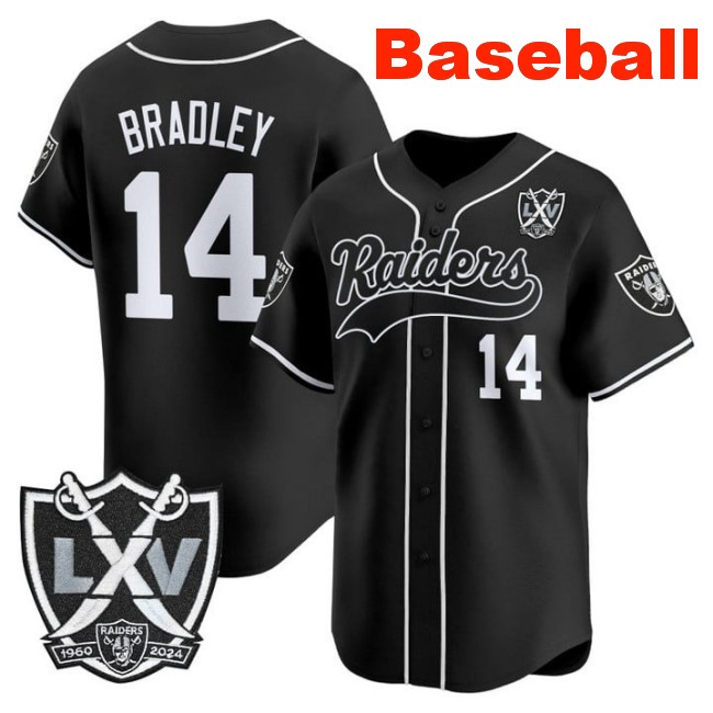 Men's Las Vegas Raiders #14 Carter Bradley Baseball Nike Limited Stitched Jersey Black With 65th Anniversary Patch