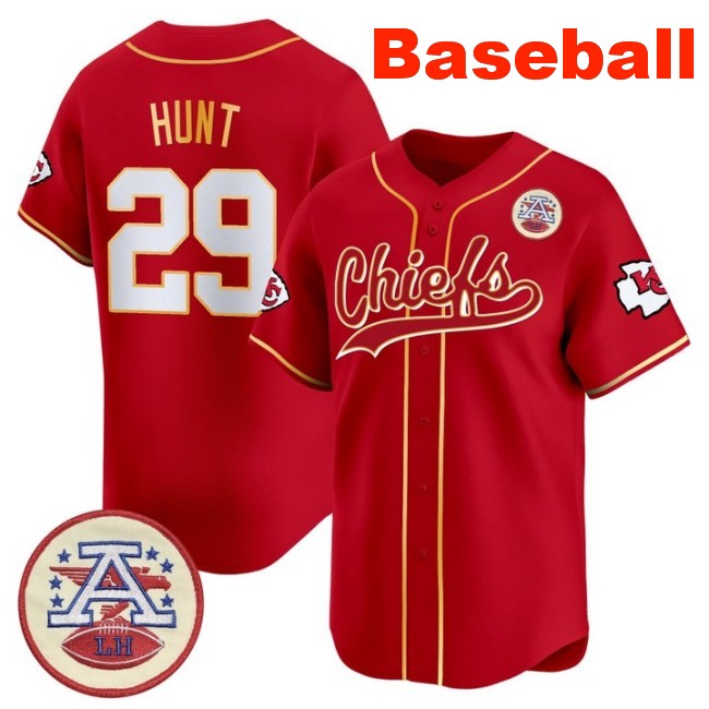 Men's Kansas City Chiefs #29 Kareem Hunt Baseball 2025 Nike Limited Stitched Jersey Red