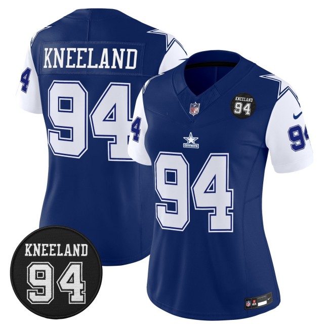 Women's Dallas Cowboys #94 Marshawn Kneeland With Memorial Patch F.U.S.E. Vapor Limited Stitched Jersey Throwback Blue