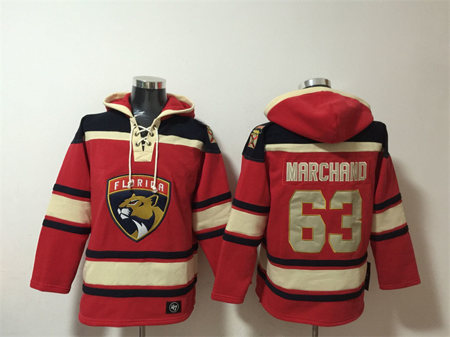 Men's Florida Panthers #63 Brad Marchand Red Lace-Up Pullover Hoodie