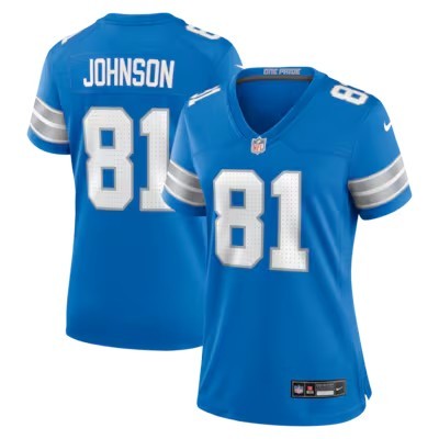 Women's Detroit Lions #81 Calvin Johnson Nike Blue Team Retired Vapor Limited Stitched Jersey
