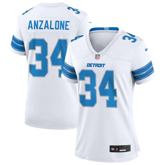 Women's Detroit Lions #34 Alex Anzalone White Stitched Game Jersey(Run Smaller)