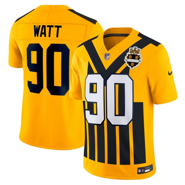 Men's Pittsburgh Steelers #90 T.J. Watt Nike Gold Alternate Vapor F.U.S.E. Limited Stitched Jersey