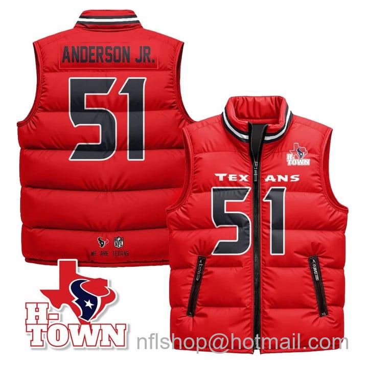 Men's Houston Texans #51 Will Anderson Jr. Red Printed Puffer Vest
