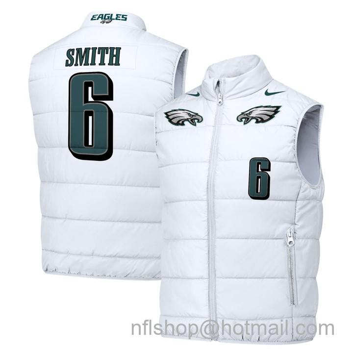 Men's Philadelphia Eagles #6 DeVonta Smith White Printed Puffer Vest