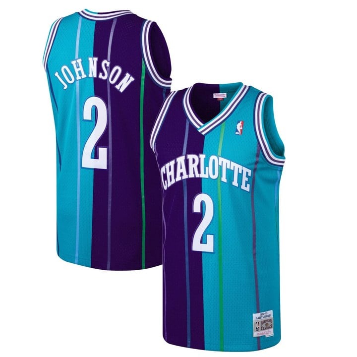 Men's Charlotte Hornets #2 Larry Johnson Split 1992-93 Throwback Stitched Jersey