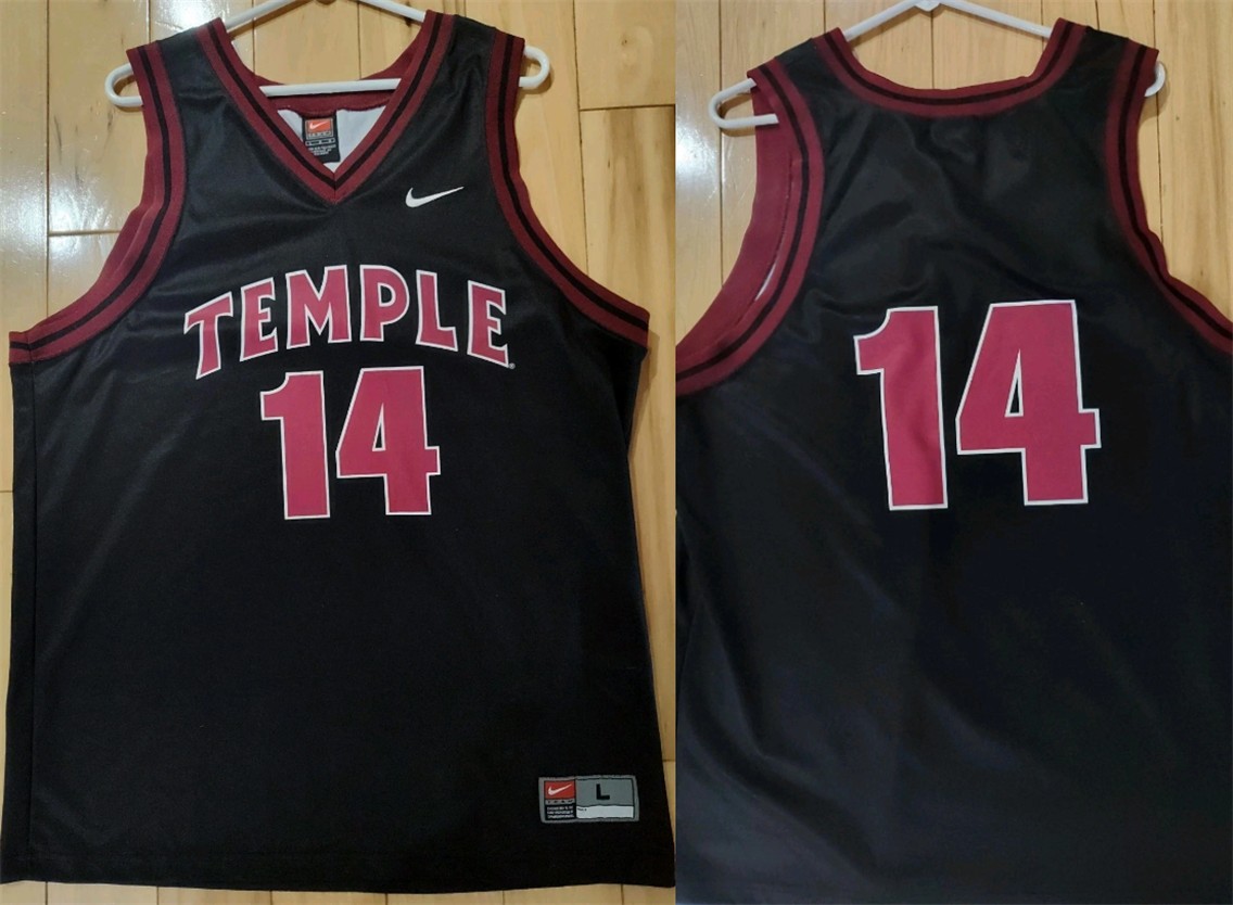 Men's Vintage Temple Owls University #14 Black Stitched NCAA Basketball Jersey