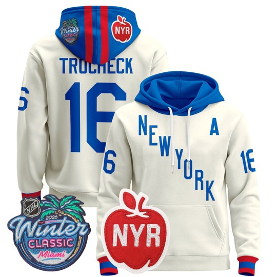 Men's New York Rangers #16 Vincent Trocheck Beige 2026 Winter Classic Premium Stitched Pullover Hoodie