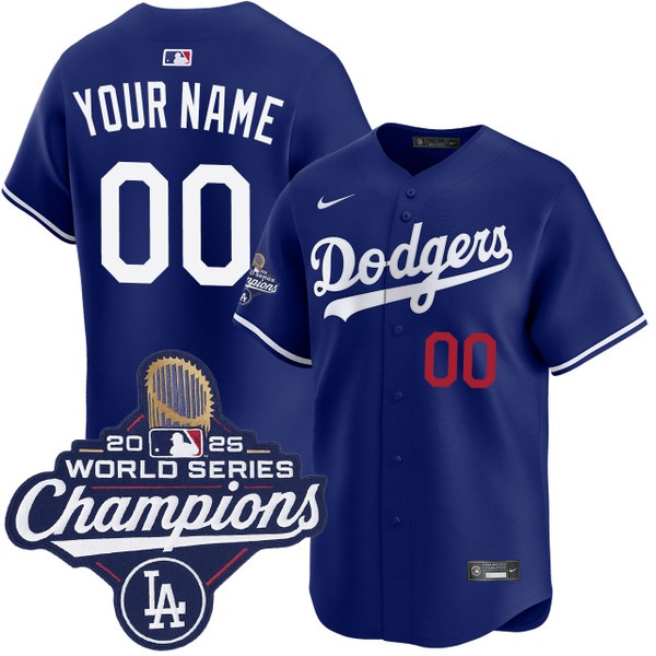 Men's Los Angeles Dodgers Custom Nike Alternate Royal Limited 2025 World Series Champions Jersey