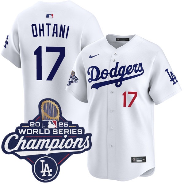 Men's Los Angeles Dodgers #17 Shohei Ohtani Home Limited 2025 World Series Champions Nike Jersey White