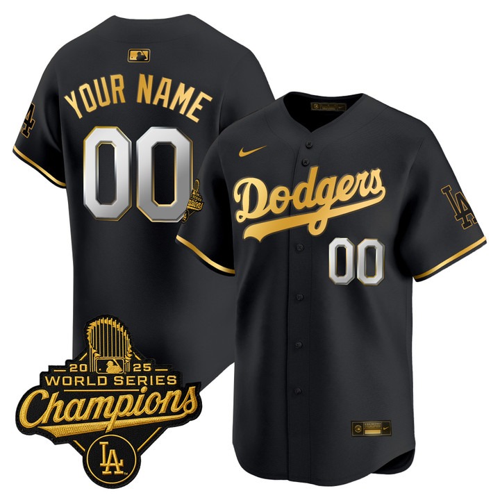 Men's Los Angeles Dodgers Custom 2025 World Series Champions Nike Limited Stitched Jersey Black Gold