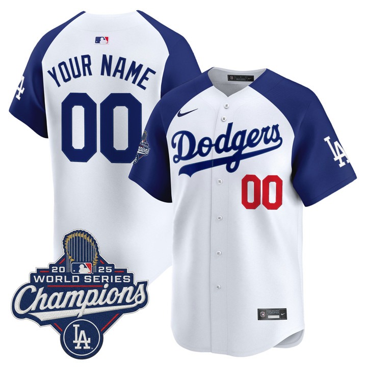 Men's Los Angeles Dodgers Custom 2025 World Series Champions Nike Limited Stitched Jersey White Royal