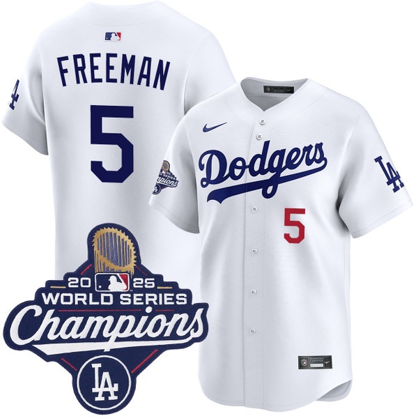 Men's Los Angeles Dodgers #5 Freddie Freeman Home Limited 2025 World Series Champions Jersey White