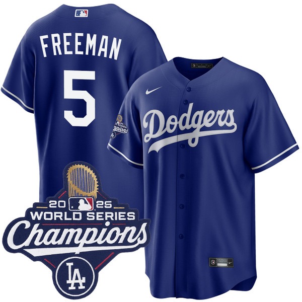 Men's Los Angeles Dodgers #5 Freddie Freeman Royal 2025 Alternate World Series Champions Jersey