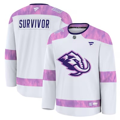 Men's Utah Mammoth White Fights Cancer Survivor Practice Stitched Hockey Jersey