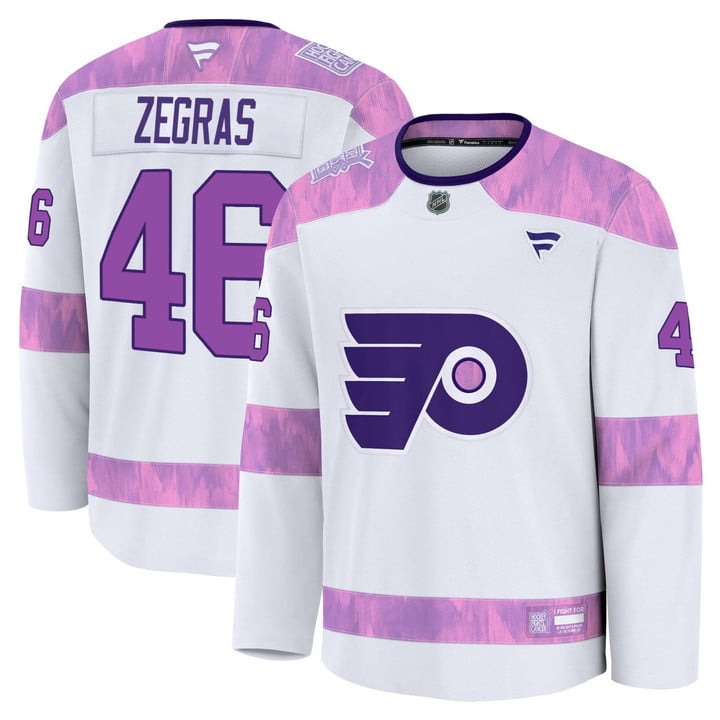 Men's Philadelphia Flyers #46 Trevor Zegras White Fights Cancer Stitched Hockey Jersey
