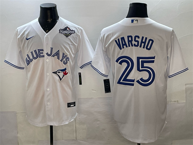 Men's Toronto Blue Jays #25 Daulton Varsho White 2025 World Series Home Cool Base Stitched Baseball Jersey