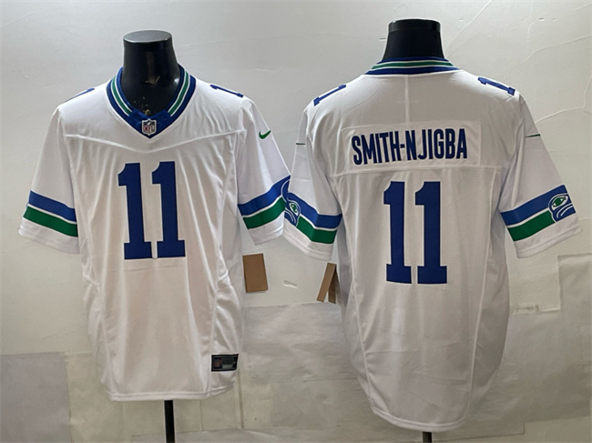 Men's Seattle Seahawks #11 Jaxon Smith-Njigba White F.U.S.E. Vapor Throwback Limited Stitched Football Jersey