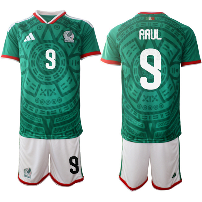 Men's Mexico #9 Raul Green 2025-26 Home Soccer Jersey Suit