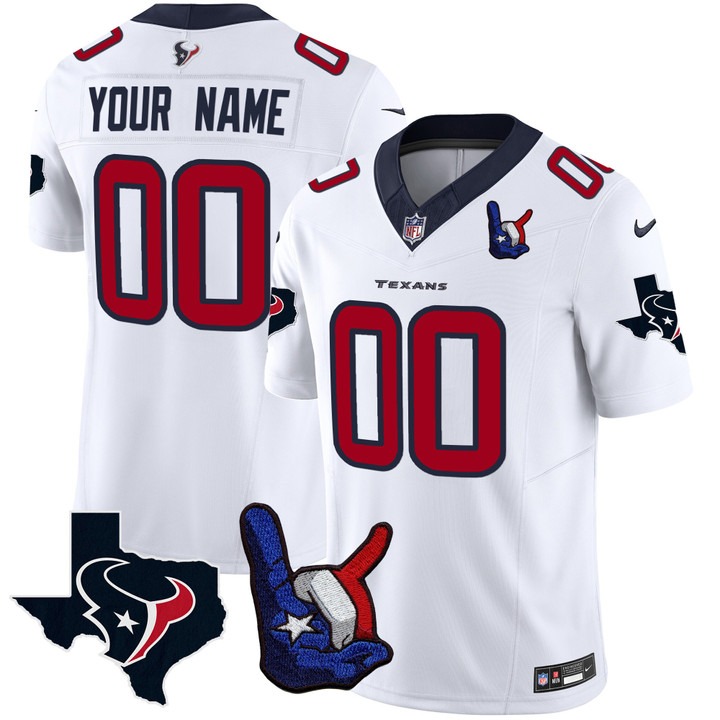 Men's Houston Texans Custom Hand Sign Throwing Up The H Vapor F.U.S.E. Limited Stitched Jersey White