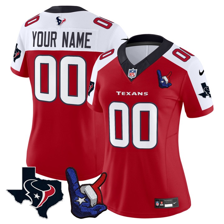 Women's Houston Texans Custom Hand Sign Throwing Up The H Vapor F.U.S.E. Limited Stitched Jersey Red Alternate