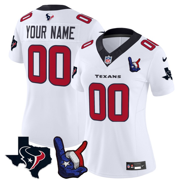 Women's Houston Texans Custom Hand Sign Throwing Up The H Vapor F.U.S.E. Limited Stitched Jersey White