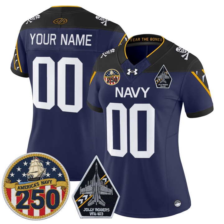 Women's Navy Midshipmen Custom 'Jolly Rogers Edition' 250th Anniversary Patch Vapor Limited Stitched Jersey Navy