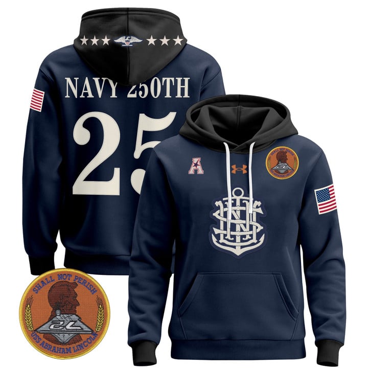 Men's Navy Midshipmen Navy 250th with 250th Anniversary Pullover Stitched Hoodie Navy